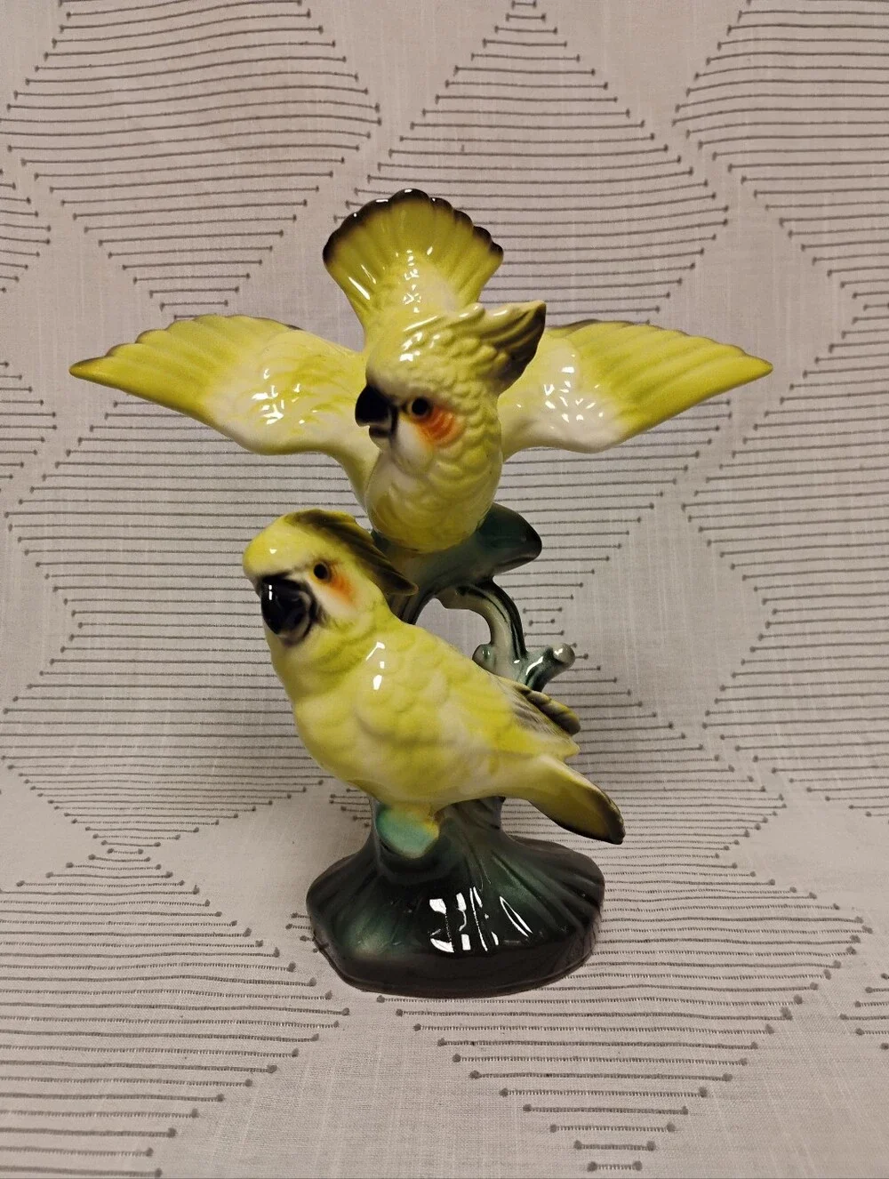 Vintage Mid Century Modern Ceramic Bird Figurine Cockatoos Hand Painted Glossy